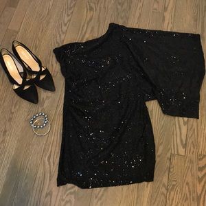 One Shoulder LBD Black Sequin Dress